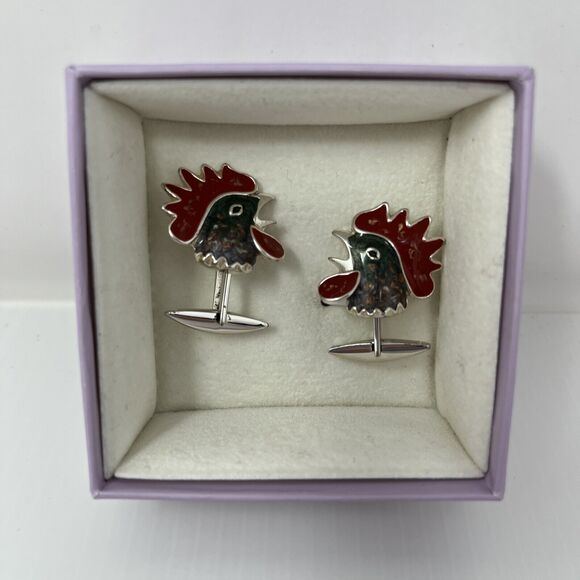 Rooster Cufflinks 925 STERLING SILVER Fratelli Peruzzi Handcrafted in Italy - Picture 8 of 16